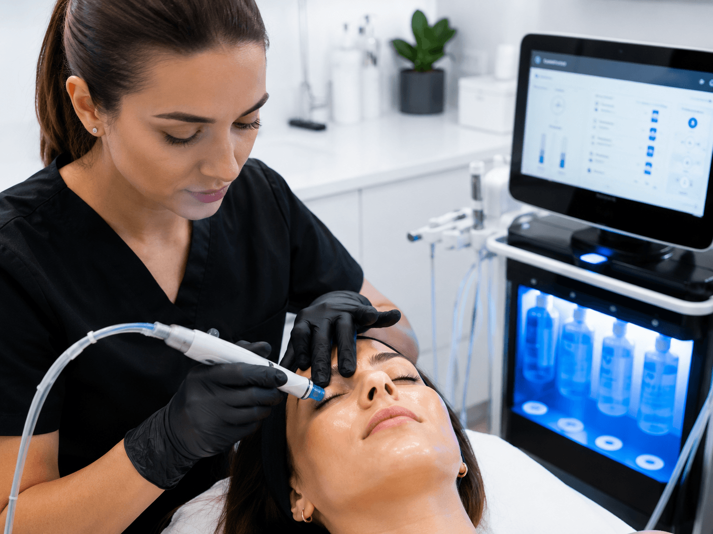 Perawatan ekstraksi komedo medis dengan teknologi vakum di klinik kecantikan.