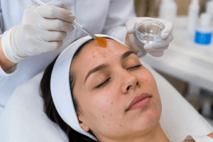 Prosedur chemical peeling untuk mengatasi jerawat meradang dan pori tersumbat.