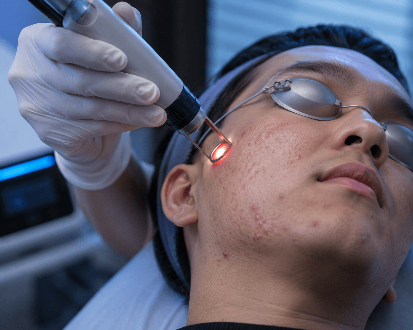 Perawatan laser jerawat profesional untuk membunuh bakteri P. acnes.